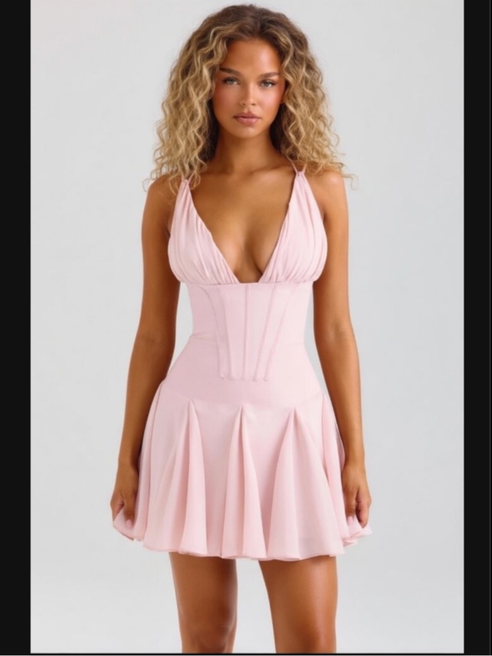 HOUSE OF CB 'Samida' Pink Satin Corset Mini Dress/ XS(Long) US 2-4 $269